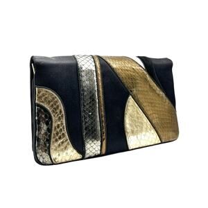Judith Leiber Couture Clutch | Hidden Strap | Mixed Metallic Art Deco Panel 80s
